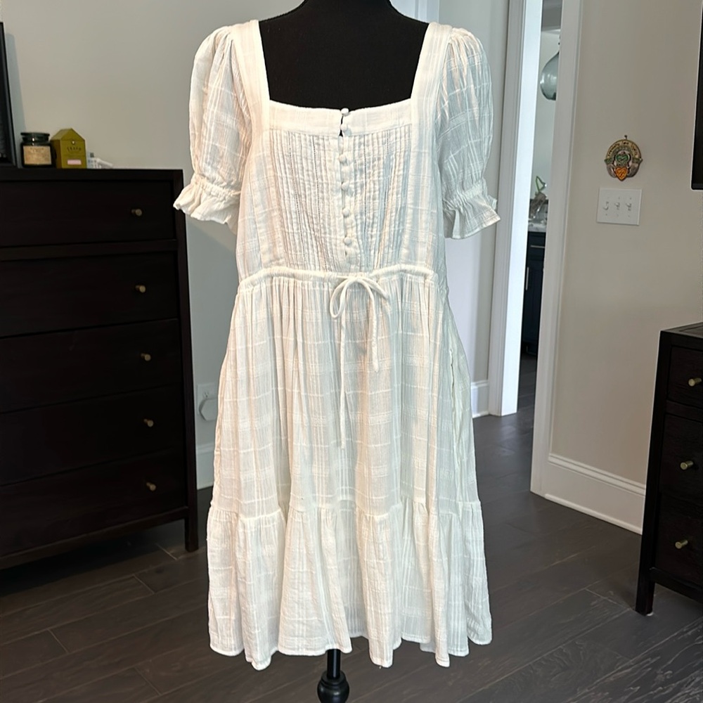 Madewell White Textured Cotton Midi Dress